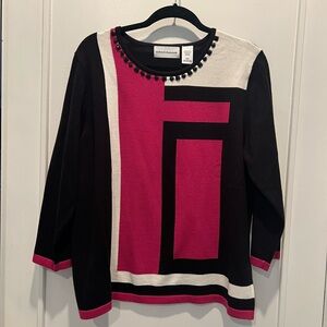 Alfred Dunner Black and Pink Colorblock Top